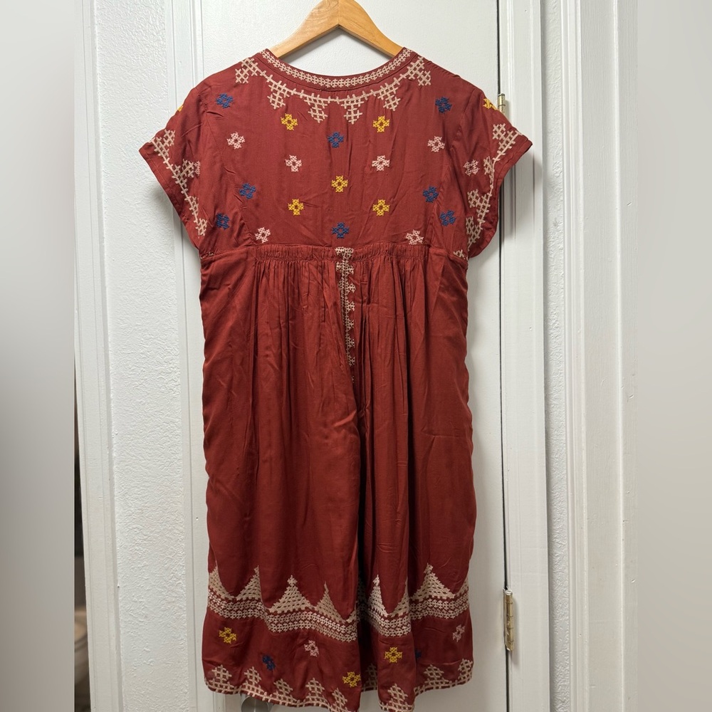 Sundance Embroidered Boho Mini Dress Rust Brown Petite Small PS - Picture 5 of 8